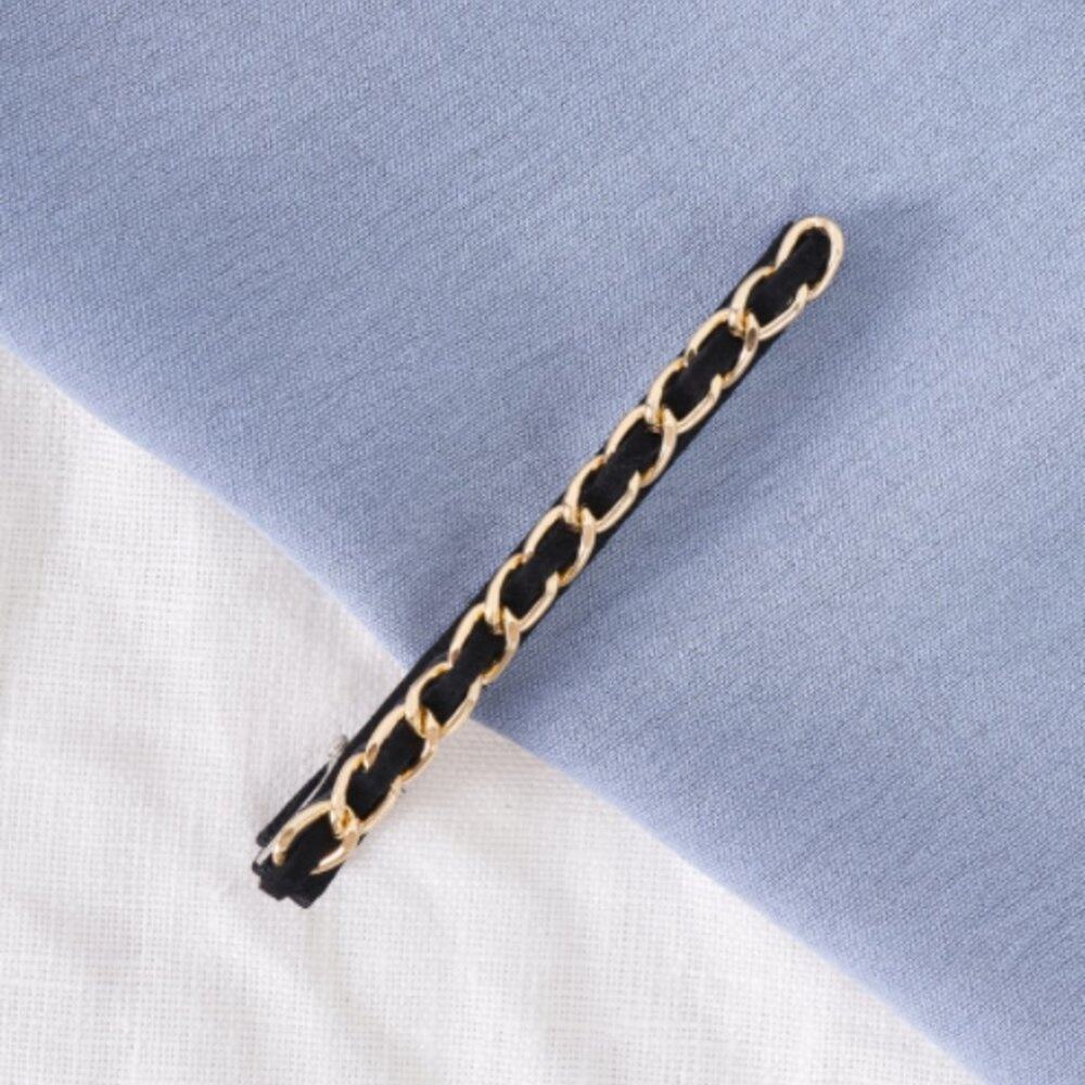 Black Velvet & Gold Chain Large Alligator Hair Clip - Picture 2 of 7